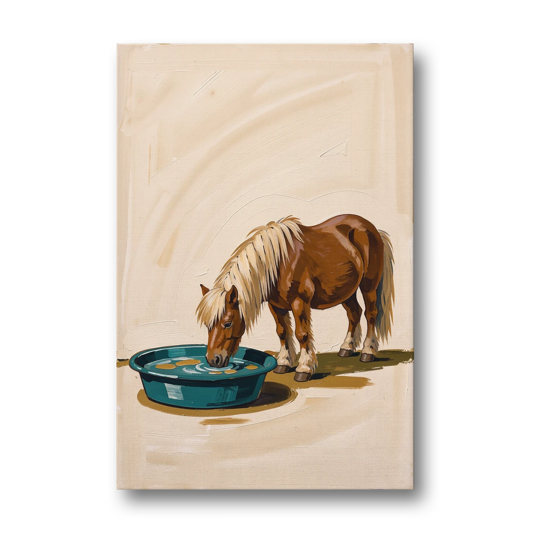 Shetland Pony Drinks the Bathwater - Canvas Wall Art - Front