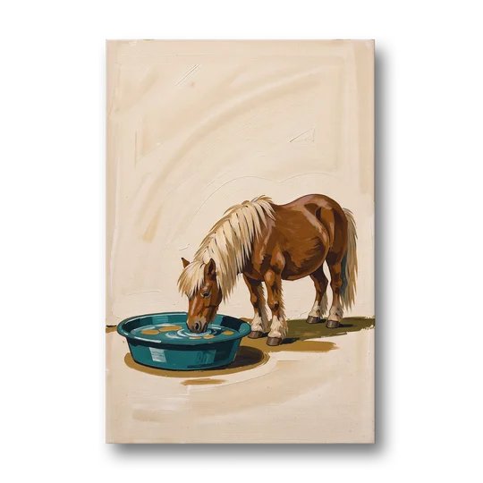 Shetland Pony Drinks the Bathwater - Canvas Wall Art - Front