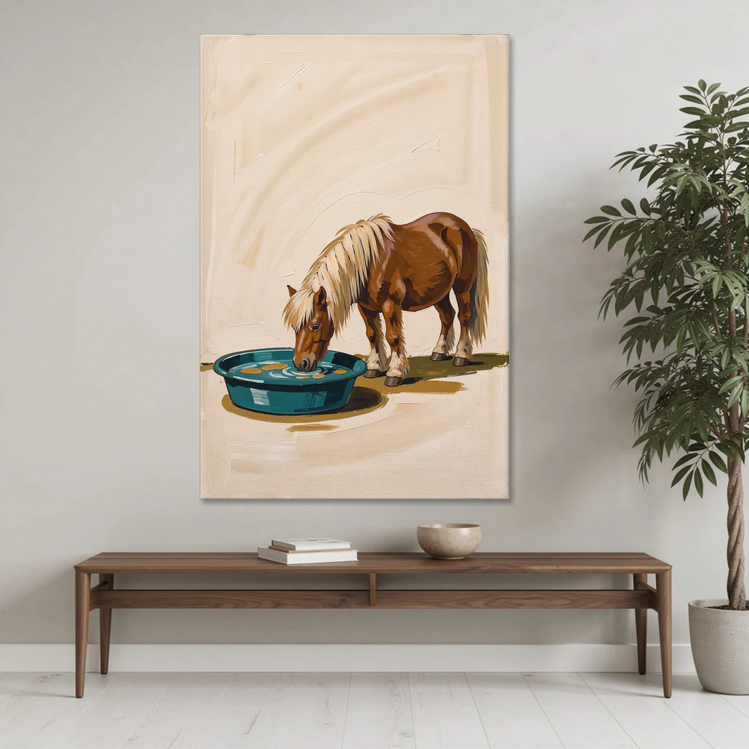 Shetland Pony Drinks the Bathwater - Canvas Wall Art - Coffee Table - 40x60