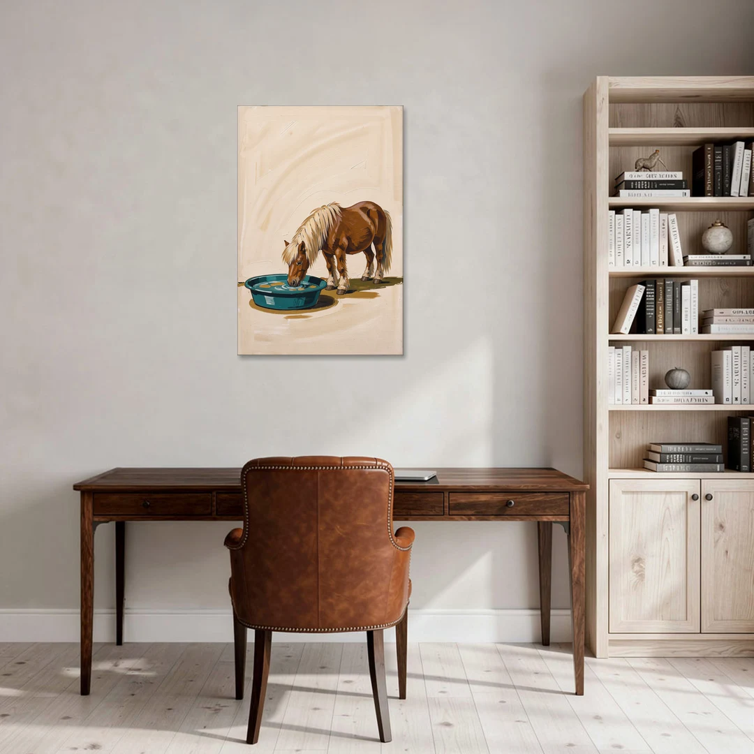 Shetland Pony Drinks the Bathwater - Canvas Wall Art - Office - 24x36