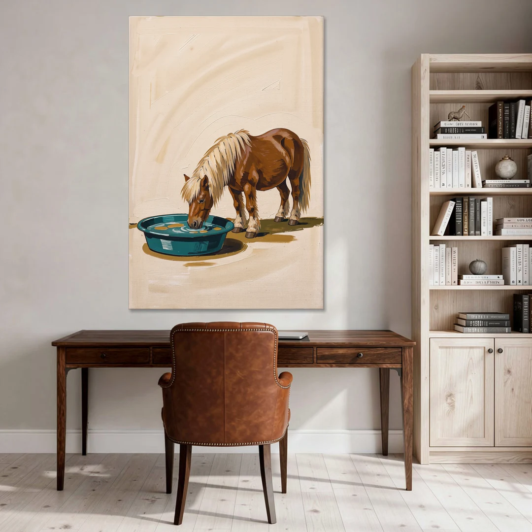 Shetland Pony Drinks the Bathwater - Canvas Wall Art - Office - 40x60
