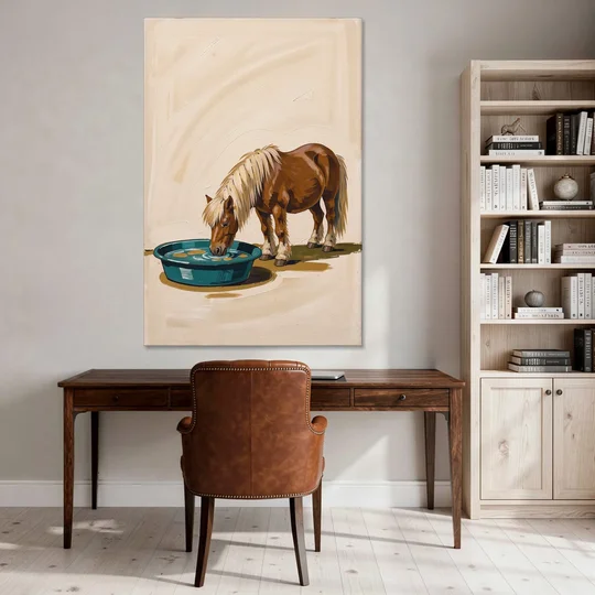 Shetland Pony Drinks the Bathwater - Canvas Wall Art - Office - 40x60