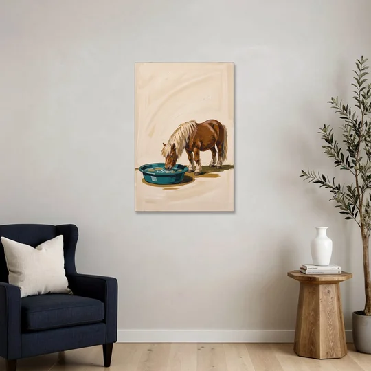 Shetland Pony Drinks the Bathwater - Canvas Wall Art - Sofa - 24x36