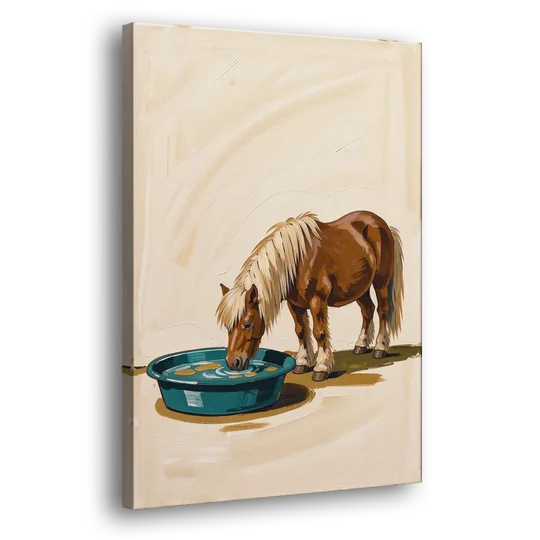 Shetland Pony Drinks the Bathwater - Canvas Wall Art - Side
