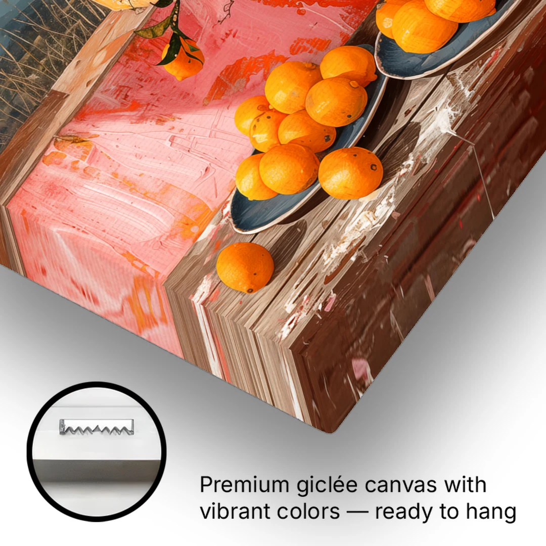 Sicilian Oranges Still Life with a Jug - Canvas Wall Art - Gallery Wrap Corner