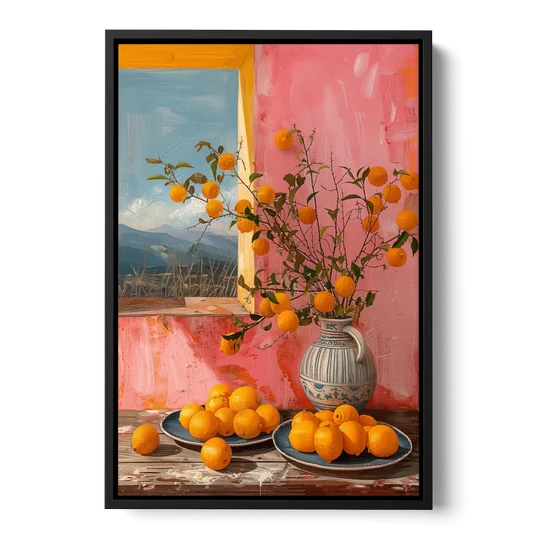 Sicilian Oranges Still Life with a Jug - Black Framed Canvas Wall Art - Front