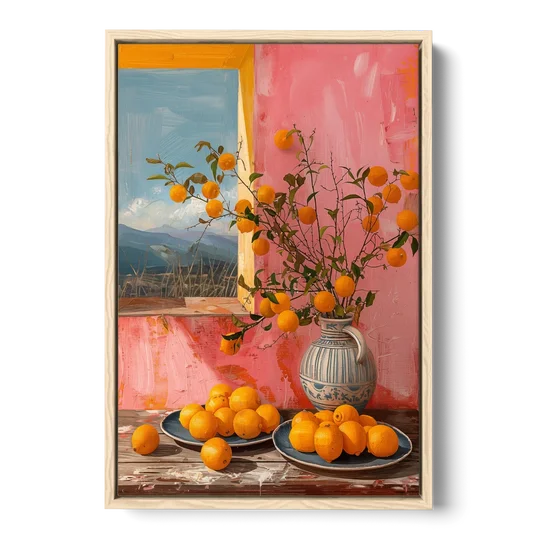Sicilian Oranges Still Life with a Jug - Oak Framed Canvas Wall Art - Front