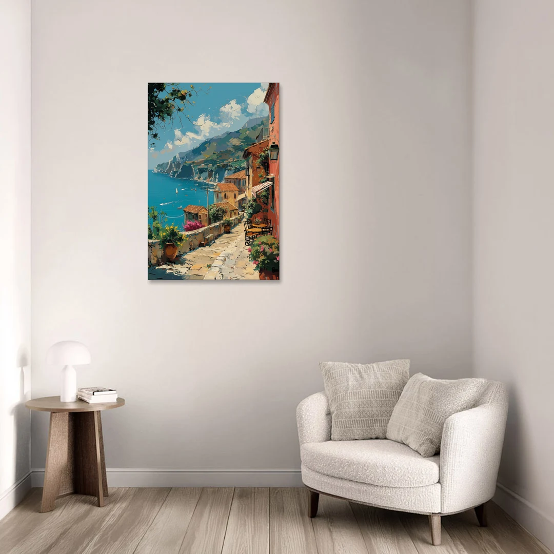 Sicily Painting of a Coastal Path - Canvas Wall Art - Sofa - 24x36