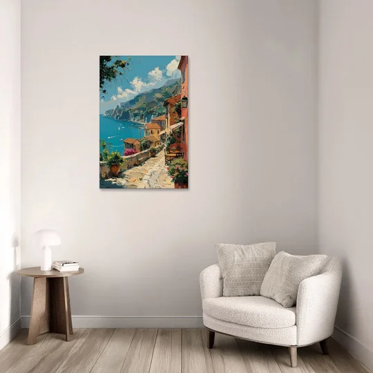 Sicily Painting of a Coastal Path - Canvas Wall Art - Sofa - 24x36