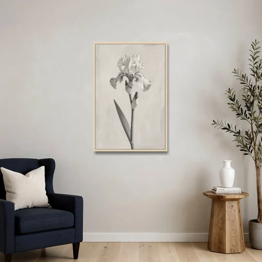 Single Flower Wall Art of a Bearded Iris - Oak Framed Canvas Wall Art - Sofa - 24x36