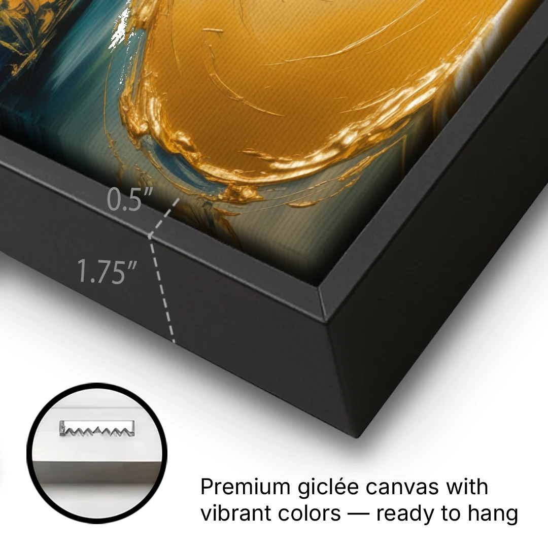 Sinuous River Gold Abstract - Black Framed Canvas Wall Art - Gallery Wrap Corner