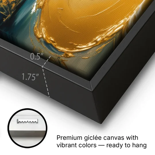 Sinuous River Gold Abstract - Black Framed Canvas Wall Art - Gallery Wrap Corner