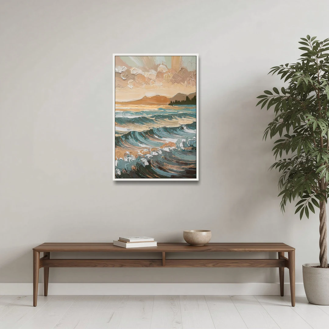 Sitka Coastal Horizon - White Framed Canvas Wall Art - Coffee Table - 24x36