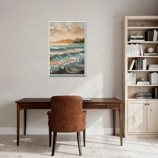Sitka Coastal Horizon - White Framed Canvas Wall Art - Office - 24x36
