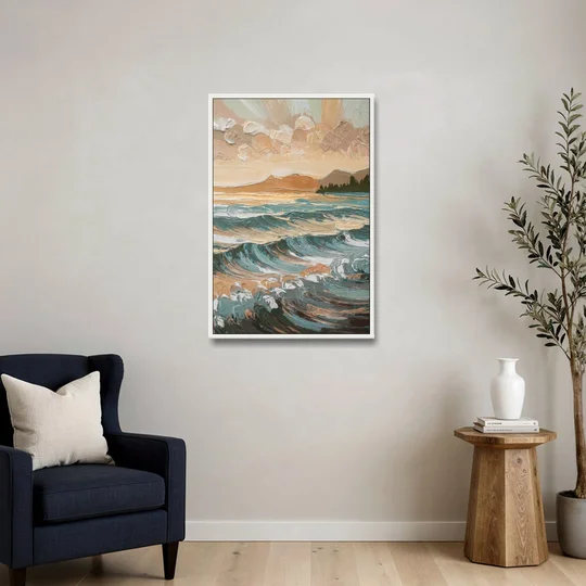 Sitka Coastal Horizon - White Framed Canvas Wall Art - Sofa - 24x36