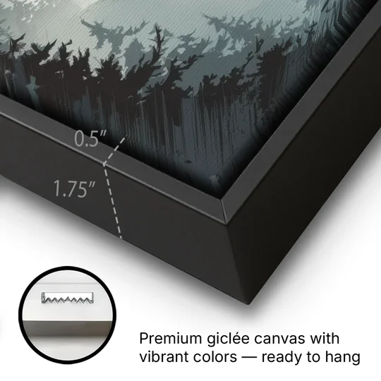 Sitka Misty Mountains - Black Framed Canvas Wall Art - Gallery Wrap Corner