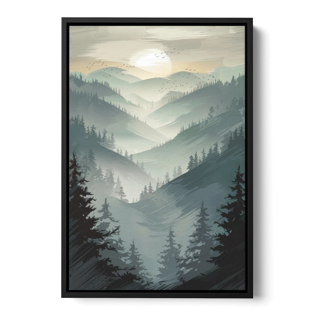 Sitka Misty Mountains - Black Framed Canvas Wall Art - Front
