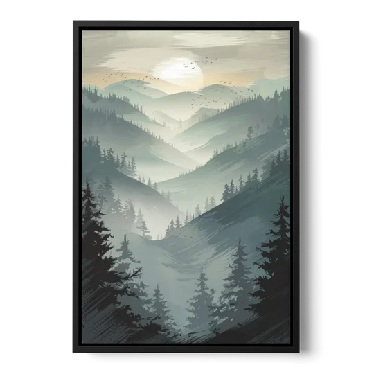 Sitka Misty Mountains - Black Framed Canvas Wall Art - Front
