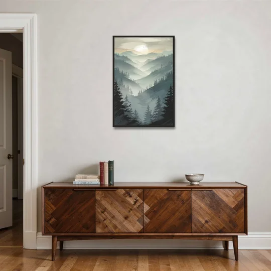 Sitka Misty Mountains - Black Framed Canvas Wall Art - Coffee Table - 24x36