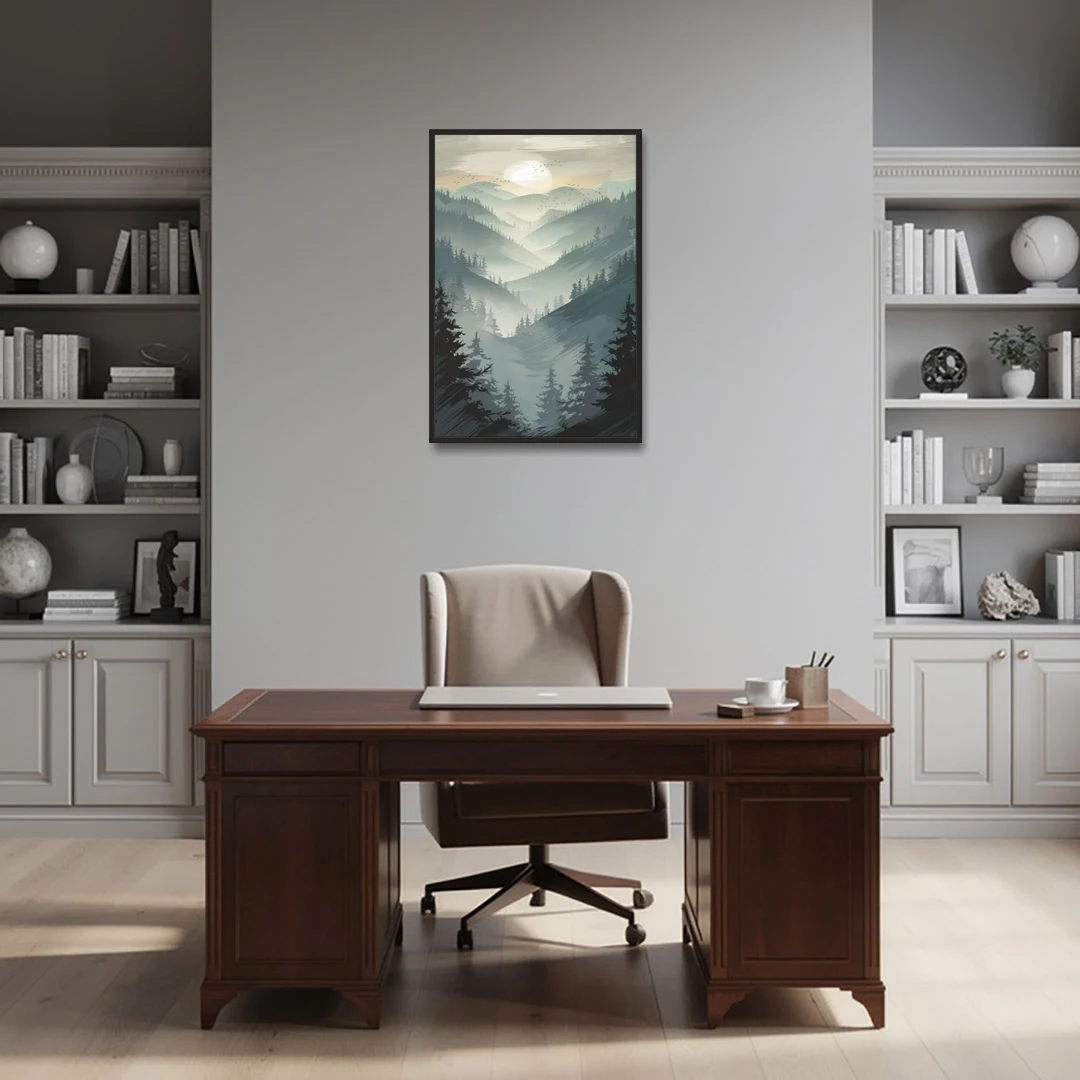 Sitka Misty Mountains - Black Framed Canvas Wall Art - Office - 24x36