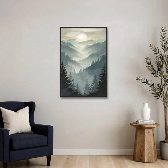 Sitka Misty Mountains - Black Framed Canvas Wall Art - Sofa - 24x36