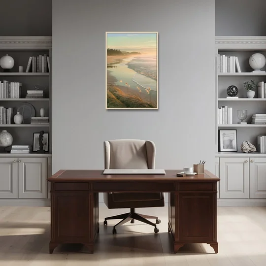 Sitka Tranquil Shores - Oak Framed Canvas Wall Art - Office - 24x36