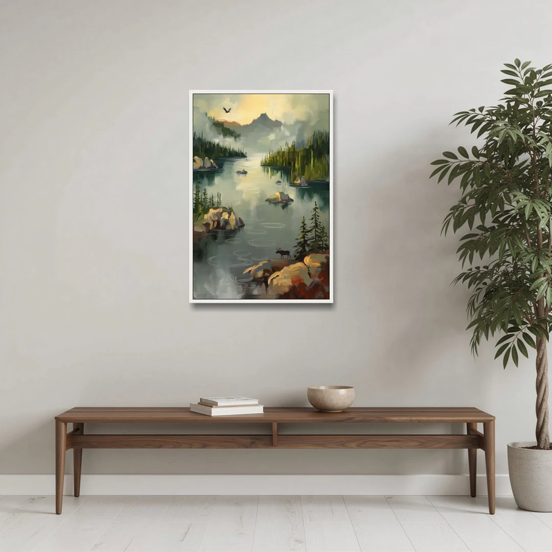 Sitka Wilderness Escape - White Framed Canvas Wall Art - Coffee Table - 24x36
