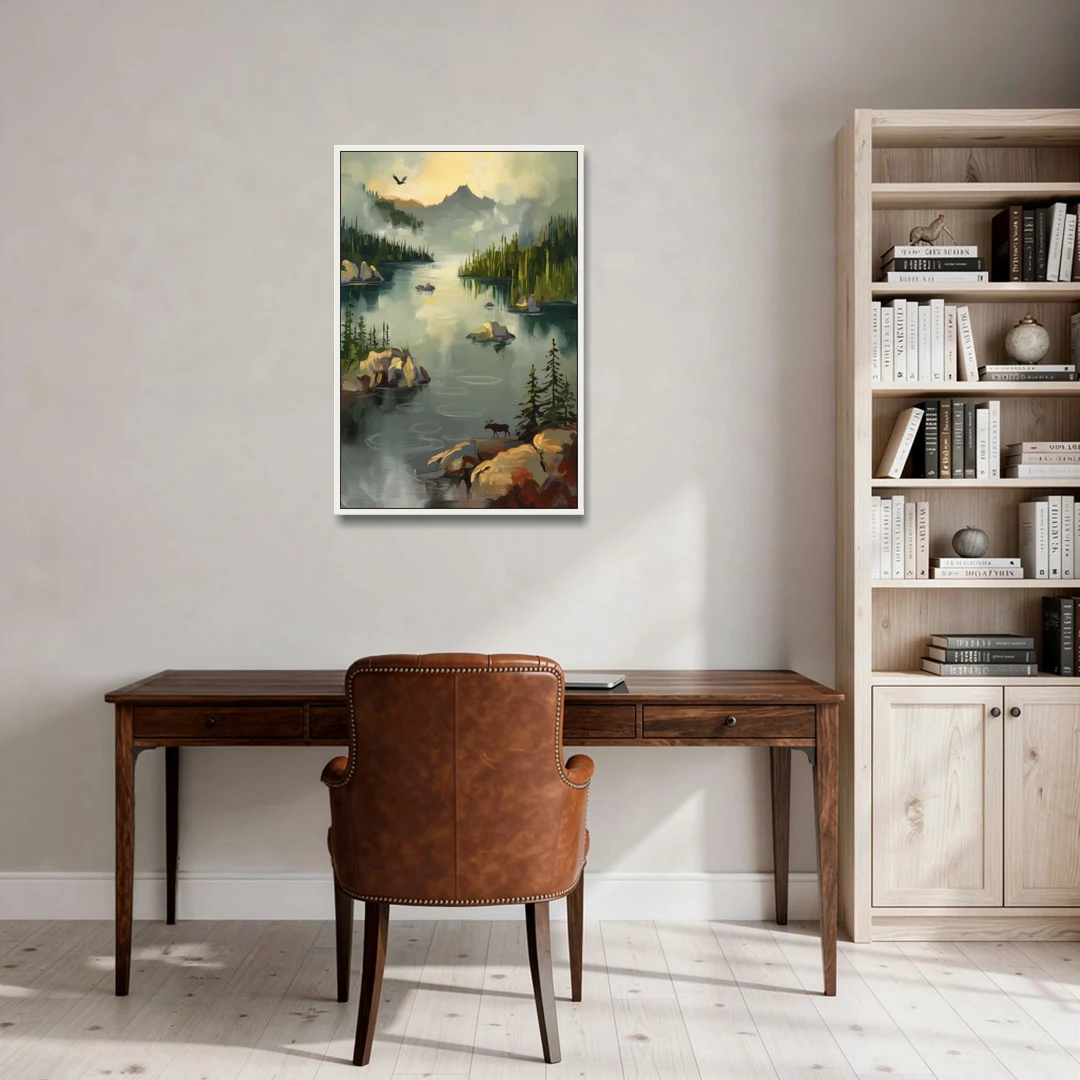 Sitka Wilderness Escape - White Framed Canvas Wall Art - Office - 24x36