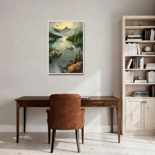 Sitka Wilderness Escape - White Framed Canvas Wall Art - Office - 24x36