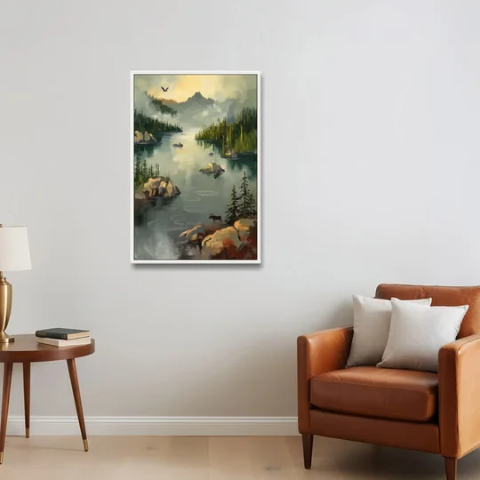 Sitka Wilderness Escape - White Framed Canvas Wall Art - Sofa - 24x36