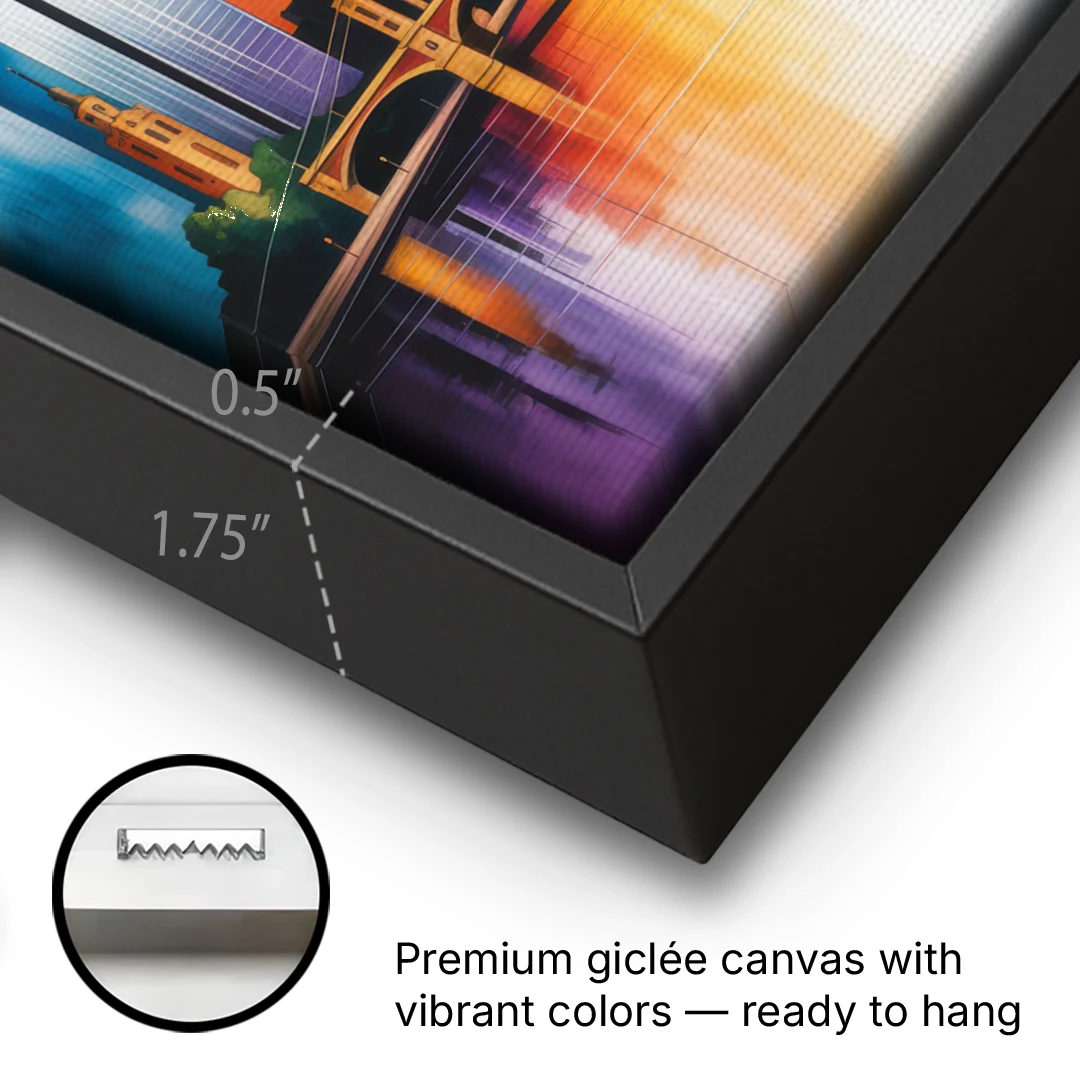 Skyline of Frankfurt - Black Framed Canvas Wall Art - Gallery Wrap Corner