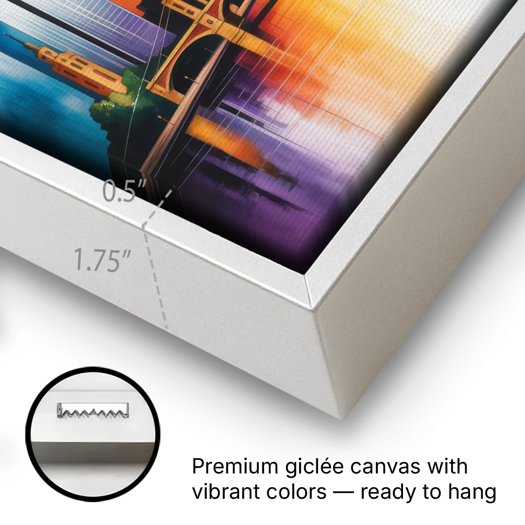Skyline of Frankfurt - White Framed Canvas Wall Art - Gallery Wrap Corner