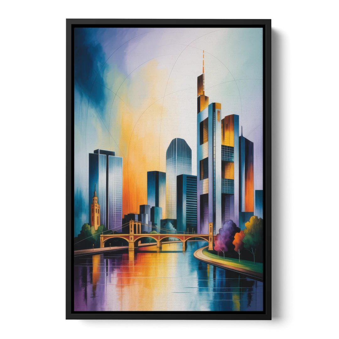 Skyline of Frankfurt - Black Framed Canvas Wall Art - Front