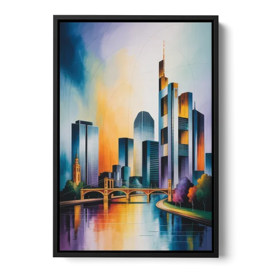 Skyline of Frankfurt - Black Framed Canvas Wall Art - Front