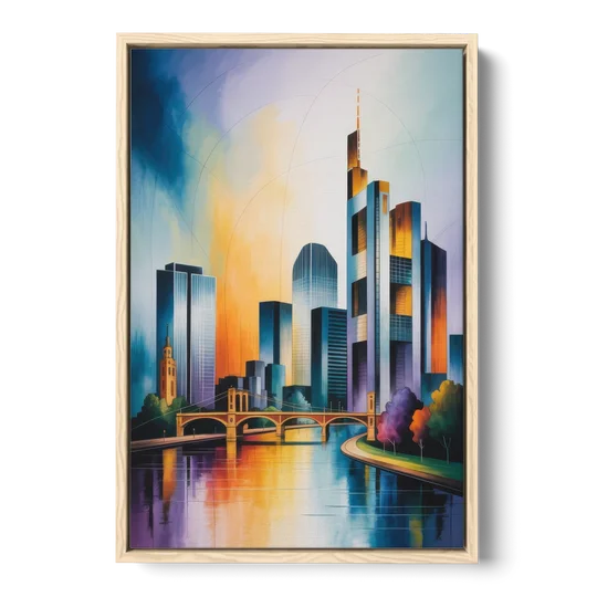 Skyline of Frankfurt - Oak Framed Canvas Wall Art - Front