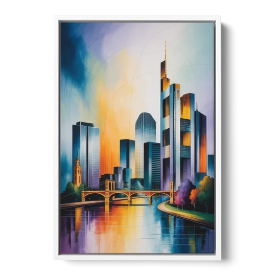Skyline of Frankfurt - White Framed Canvas Wall Art - Front
