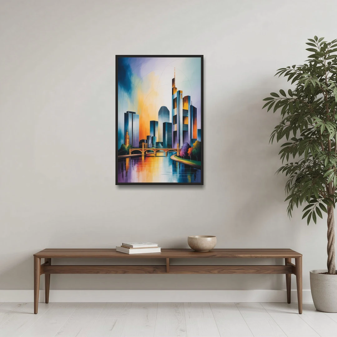 Skyline of Frankfurt - Black Framed Canvas Wall Art - Coffee Table - 24x36