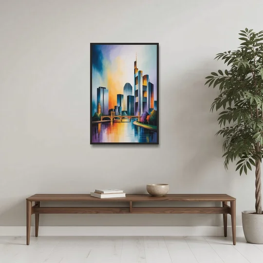 Skyline of Frankfurt - Black Framed Canvas Wall Art - Coffee Table - 24x36