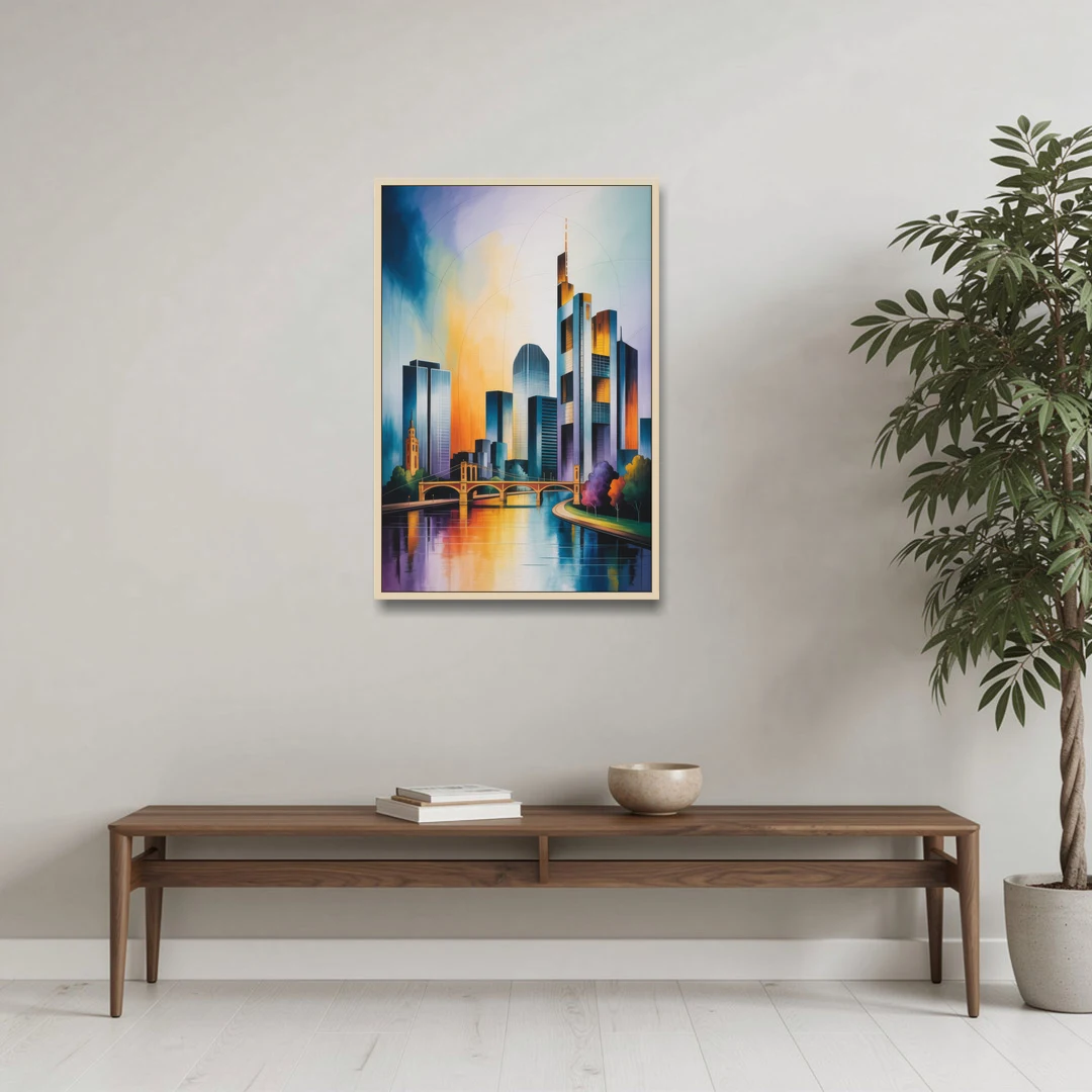 Skyline of Frankfurt - Oak Framed Canvas Wall Art - Coffee Table - 24x36