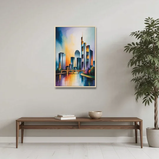 Skyline of Frankfurt - Oak Framed Canvas Wall Art - Coffee Table - 24x36