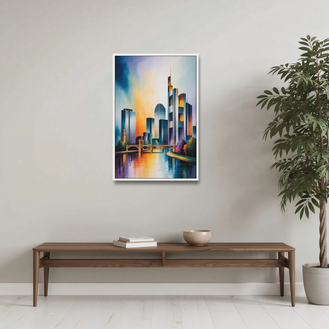 Skyline of Frankfurt - White Framed Canvas Wall Art - Coffee Table - 24x36