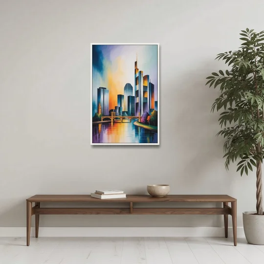 Skyline of Frankfurt - White Framed Canvas Wall Art - Coffee Table - 24x36