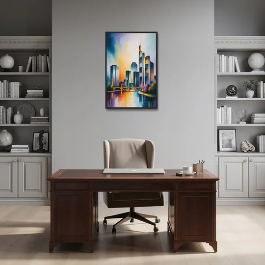 Skyline of Frankfurt - Black Framed Canvas Wall Art - Office - 24x36