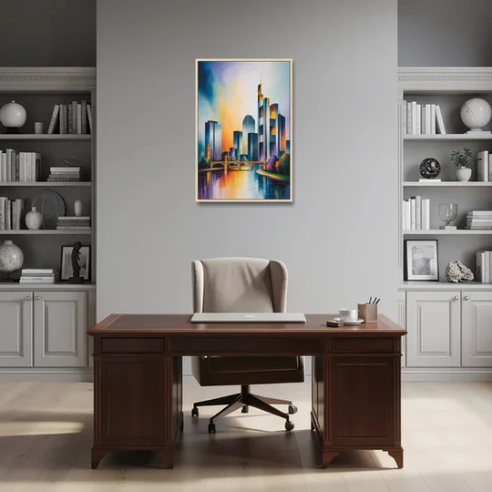 Skyline of Frankfurt - Oak Framed Canvas Wall Art - Office - 24x36