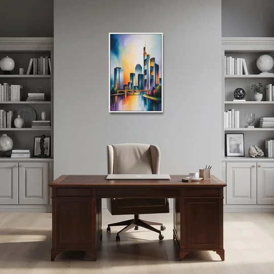 Skyline of Frankfurt - White Framed Canvas Wall Art - Office - 24x36