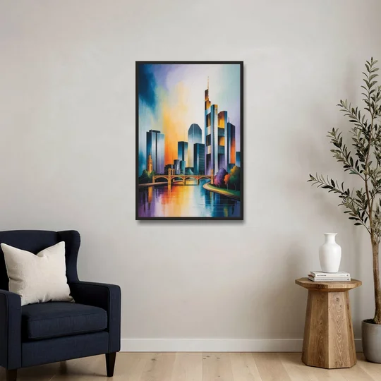 Skyline of Frankfurt - Black Framed Canvas Wall Art - Sofa - 24x36