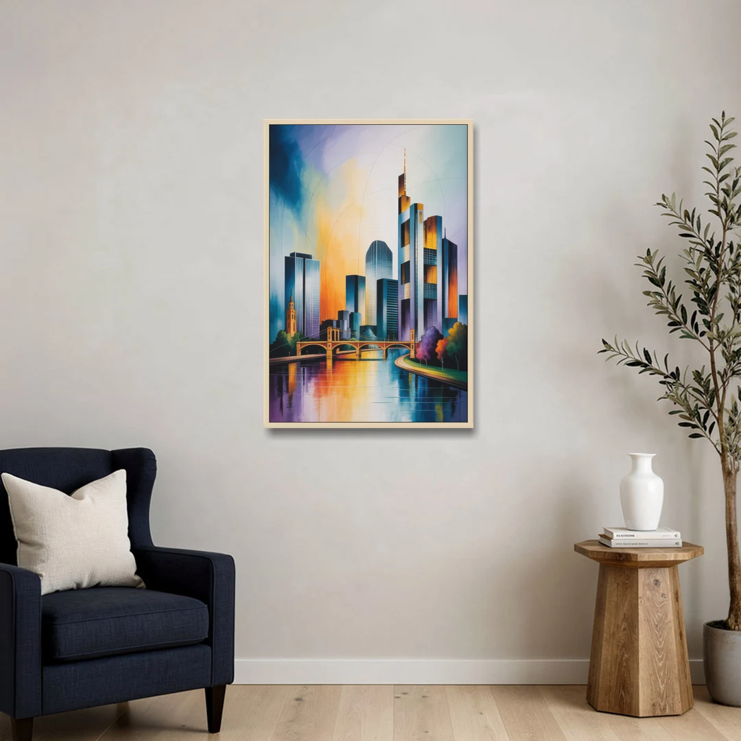 Skyline of Frankfurt - Oak Framed Canvas Wall Art - Sofa - 24x36