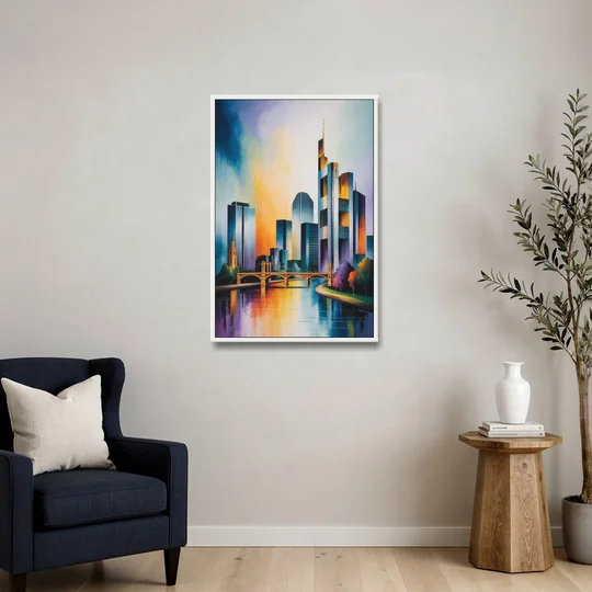Skyline of Frankfurt - White Framed Canvas Wall Art - Sofa - 24x36