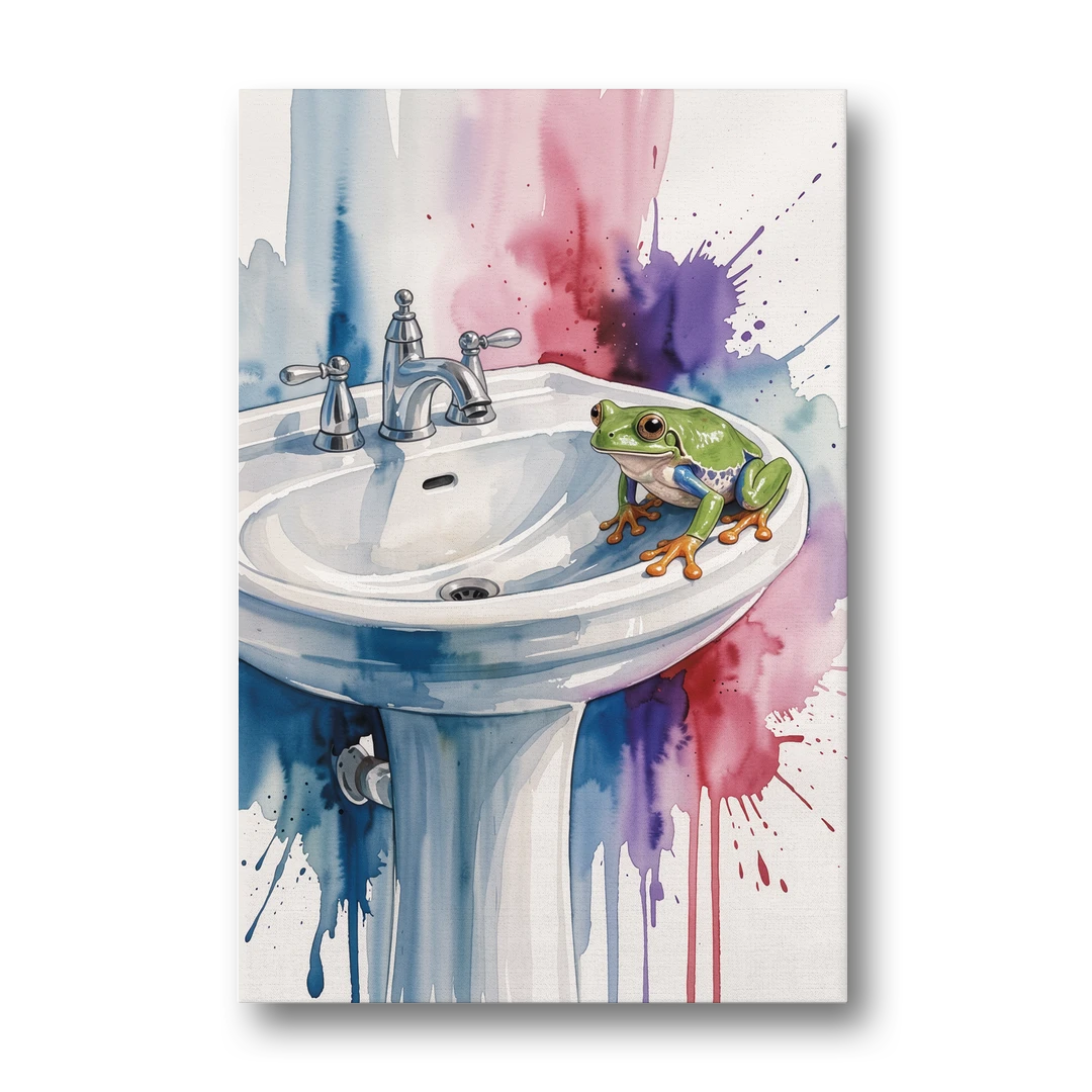 Small Bathroom Wall Art with a Tree Frog - Canvas Wall Art - Front