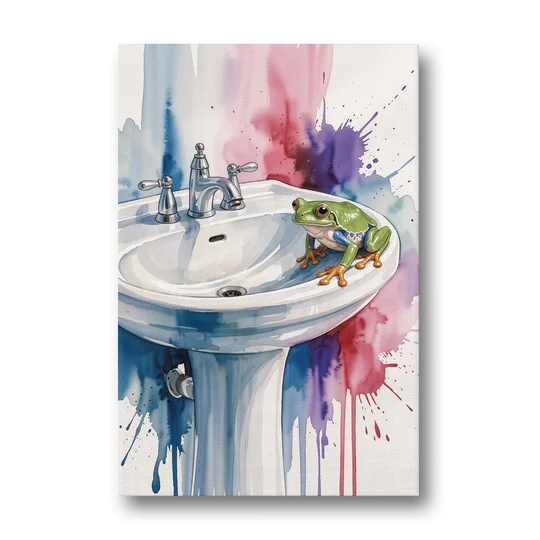 Small Bathroom Wall Art with a Tree Frog - Canvas Wall Art - Front